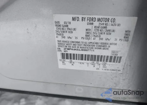 2018 Ford Edge Titanium z USA, uszkodzony, nr VIN 2FMPK4K82JBB87711